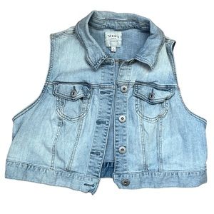 Torrid Womens Faded Distressed Denim Cropped Sleeveless Jean Jacket Vest 12 or L